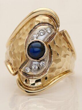 Vintage 14K Yellow Gold Sapphire Cocktail Ring SZ 9.25, 6.50 gr, Appraised $2000